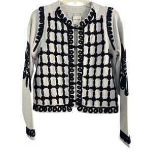 NIC ZOE Gray Black Embroidered Cardigan Sweater Jacket Women's Size S